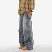 American-style Vintage Unisex Pleated Loose-fit With Large Pockets