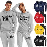 KING QUEEN Mens And Womens Casual Sports Sweatpants Two-Piece Set