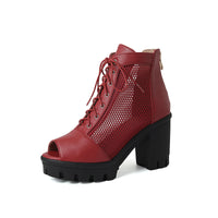 Womens Plus Size Mesh Peep Toe Chunky Heel Sandals With Thick Soles And High Heels