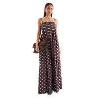 Summer Polka Dot Printed Pleated Sweet Strap Mid Length Dress