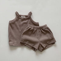 Children's Clothing Infant Thin Cotton Skin-friendly Waffle Suspender Shorts Suit