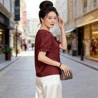 Fashionable And Elegant Women's Clothing Mom-style Summer Thin Chiffon Short-sleeve Top