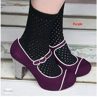 Womens Retro Round-Toe Low-Heel Pumps With Ankle Strap Buckle