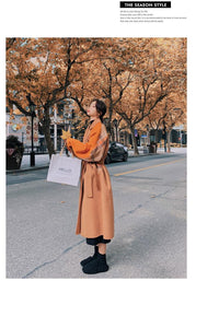 Wool Plaid Stitching Retro Long Thick Warm Women's Jacket