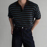 Men's Striped Short-Sleeve Knitted Casual Shirt