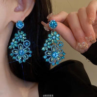 Women's Blue Zircon Long Tassel Stud Earrings  Beach Vacation Style, Atmospheric, Face-Slimming, Spring  Summer Earrings
