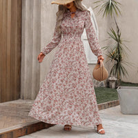 European And American-style Floral Print Long-sleeve Maxi Dress