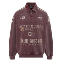 Letter Distressed Printing Lapel Sweater