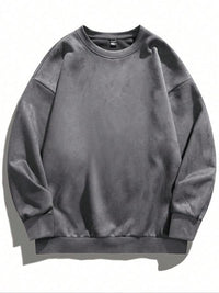 Men's Solid Drop Shoulder Suede Sweatshirt Casual Regular