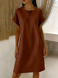 New Comfortable Casual Solid-Color Waffle-Knit Crew-Neck Dress