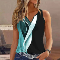 V-neck Buttons Sleeveless 3D Digital Casual Loose Vest