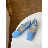 French-style Vintage Square-toe Satin Granny Shoes With A Buckle Strap