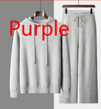 Seamless Hoodie Pure Wool Men's Knitted Pants With Drawstring Two-piece Set
