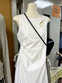 Niche Drawstring Figure-flattering Sleeveless Solid-color Dress