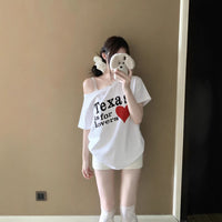 Sexy Loose Off-Shoulder Short-Sleeve T-Shirt With A Slant Neckline