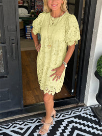 Womens Fashionable Lace Short-sleeve Dress