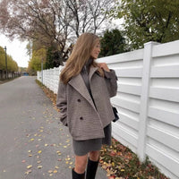 British-style Women's Wool Coat With Stand-up Collar And Plaid