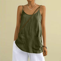 Cotton And Linen Camisole Womens Loose-Fitting Top With Pockets