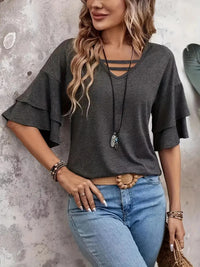 Women's V-neck Flounce Fashion T-shirt