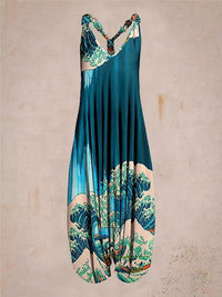 Printed Loose Large Size Haren Pants Beach Suspender Jumpsuit