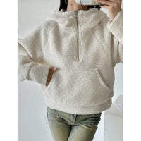 Girls Relaxed-fit Half-zip Faux Lambswool Hoodie