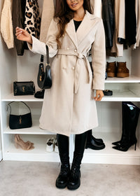 Fashion Solid Color Double-breasted Lace-up Woolen Coat