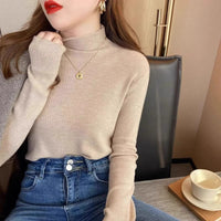 White Stand Collar Half Turtleneck Long-sleeve Knitted Undershirt