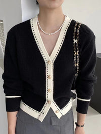 Korean Style Gentle And Comfortable Loose Large V-neck Slimming Bedford Cord Sweater