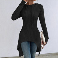Irregular Mid-length Drawstring Long-sleeve Hoodie Jacket