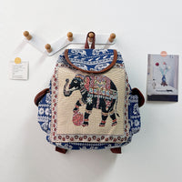 Special Drawstring Elephant Embroidered Backpack With Drawstring Buckle Cover