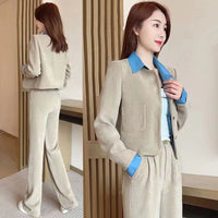 Women's Autumn New Fake Two-Piece Long-Sleeve Wide-Leg Pants Set