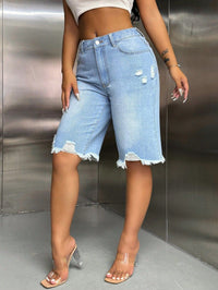 Womens Stylish Ripped Raw-edge Denim Shorts