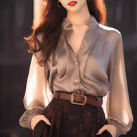Chic And Beautiful Small Top Gray Shirt Women