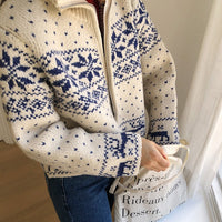 South Korea Retro Heavy Industry Snowflake Brocade Sweater Coat