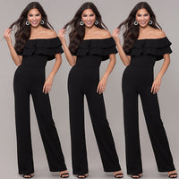 Women's Fashion Casual Pure Color Ruffles Jumpsuit