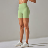 Women's Solid Color Double-sided Brocade Brushed Fitness High Waist Shorts