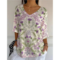 New 3D Printed Women's European And American Fashion Floral V-neck Shirt Top