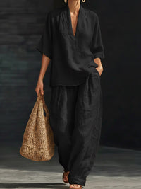 Women's Casual Simple Linen Two-Piece Set