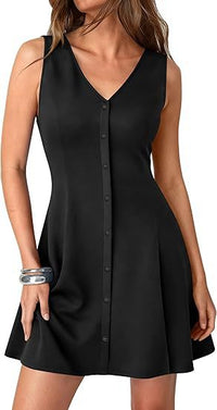 Womens Casual Sleeveless V-Neck Tank A-Line Dress