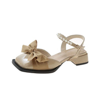 Summer Bow-Knot Pearl Low-to-Mid-Heel Leather Shoes
