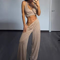 Womens Home Fitness Two-Piece Set Tank Top And Wide-Leg Pants