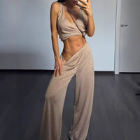 Womens Home Fitness Two-Piece Set Tank Top And Wide-Leg Pants