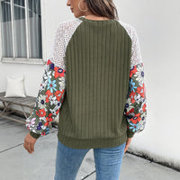 Cross-border Knitted Top With Crew Neck And Floral Patchwork Design