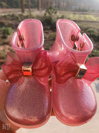 Children's Rain Boots With Solid Color Bows And Low Boots