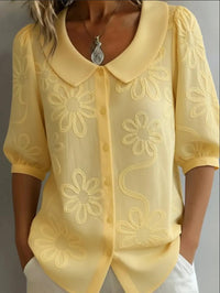 Loose-fit Retro Buttoned 3D Embroidered Floral Shirt