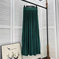 Draped Elastic-waist Versatile Figure-flattering Sophisticated Elegant Solid-color Maxi Skirt