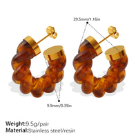 Fashionable Amber Twisted Resin Earrings For Women, Stainless Steel, Retro U-Shaped, High-End Design