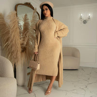 Autumn And Winter Elegant Dress Long Cardigan Velvet Two-piece Suit