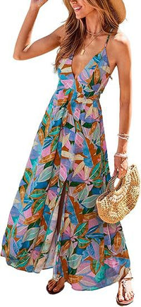 Flowing Split Bohemian Style Beach Vacation Dress