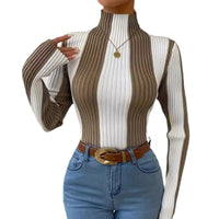 Women's Spring And Autumn Classic Black And White Contrast Color Vertical Pattern Sweater